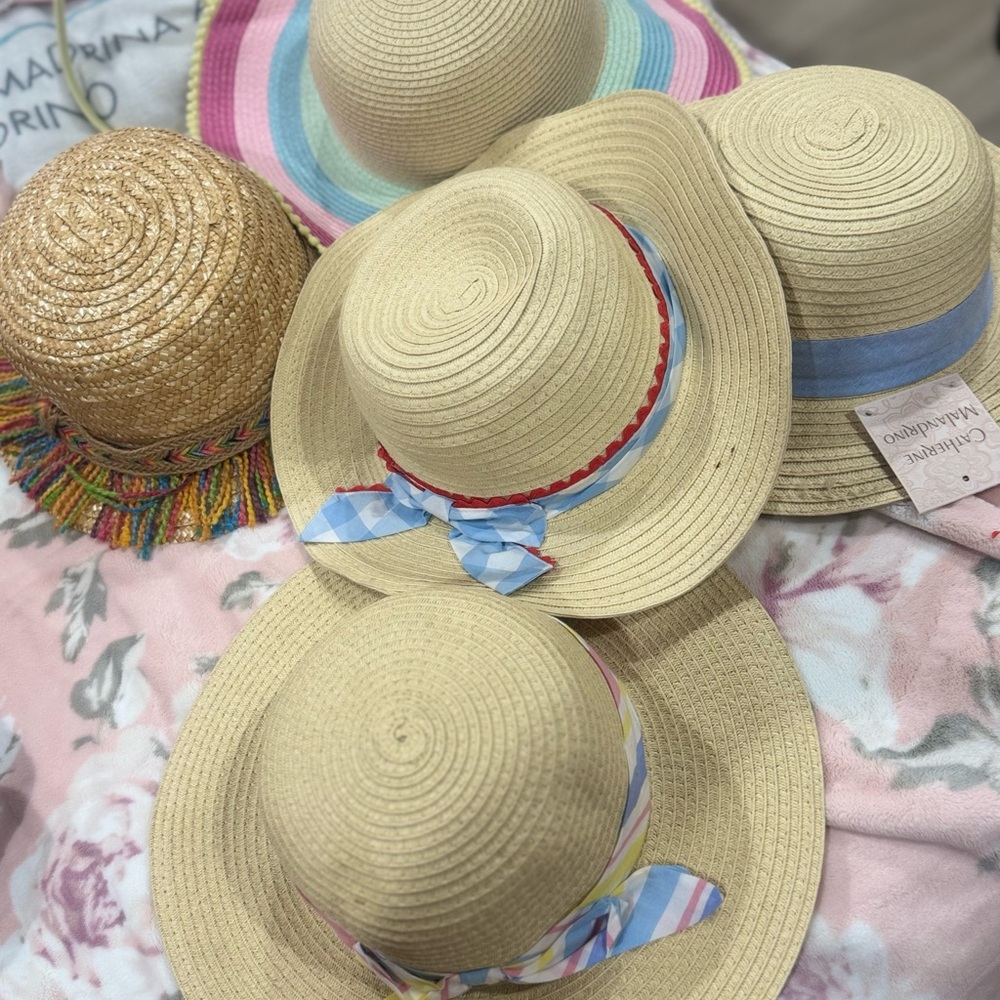 Kids Straw Sun Hat with Blue Ribbon Accent